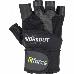 Fitforce LINEAR Kožené fitness rukavice, čierna, veľkosť XS