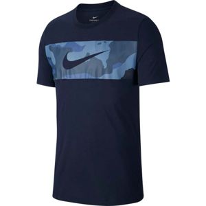Nike DRY TEE CAMO BLOCK tmavo modrá XL - Pánske tričko
