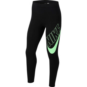 Nike NSW FAVORITES GX LEGGING G Dievčenské legíny, čierna,svetlo zelená, veľkosť