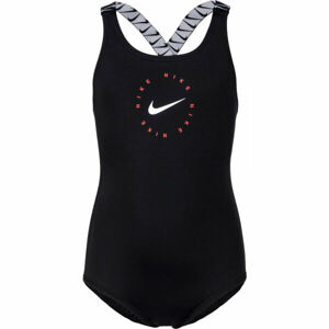 Nike LOGO TAPE Dievčenské jednodielne plavky, čierna, veľkosť L