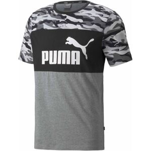 Puma ESS+ CAMO TEE Pánske tričko, tmavo sivá, veľkosť