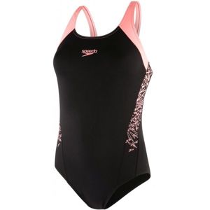 Speedo BOOM SPLICE MUSCLEBACK Dievčenské jednodielne plavky, čierna,ružová, veľkosť