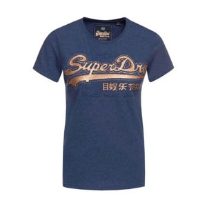 Superdry VINTAGE LOGO GLITTER OUTLINE EMBOSS ENTR tmavo modrá M - Dámske tričko